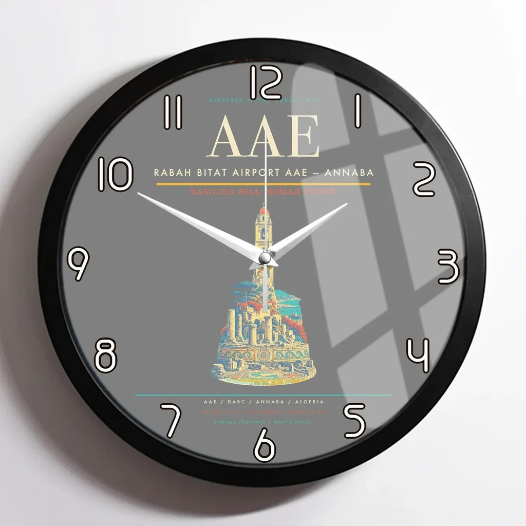 Rabah Bitat Airport (AAE) design on gray framed wall clock