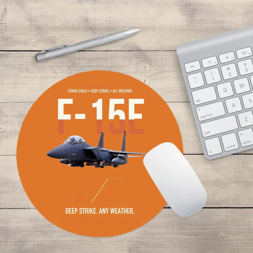F-15E Strike Eagle Deep Strike Any Weather design on orange round mouse pad