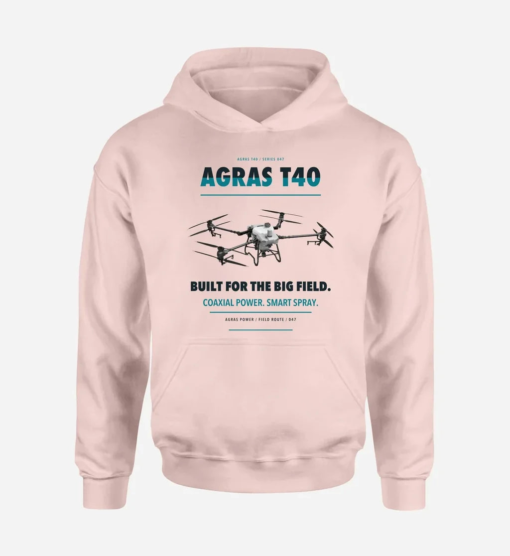 DJI Agras T40 design on pink hoodie single side