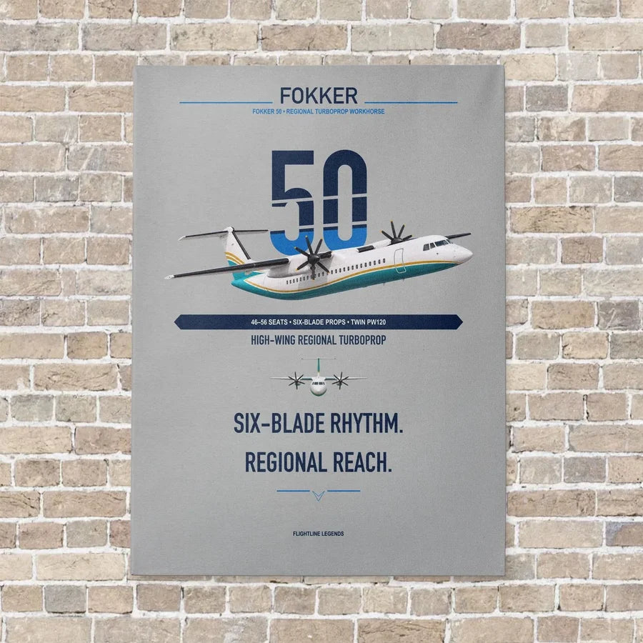 Fokker 50 vertical canvas print - no frame - light gray background