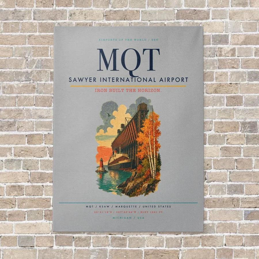 Sawyer International Airport MQT vertical canvas print - no frame - light gray background