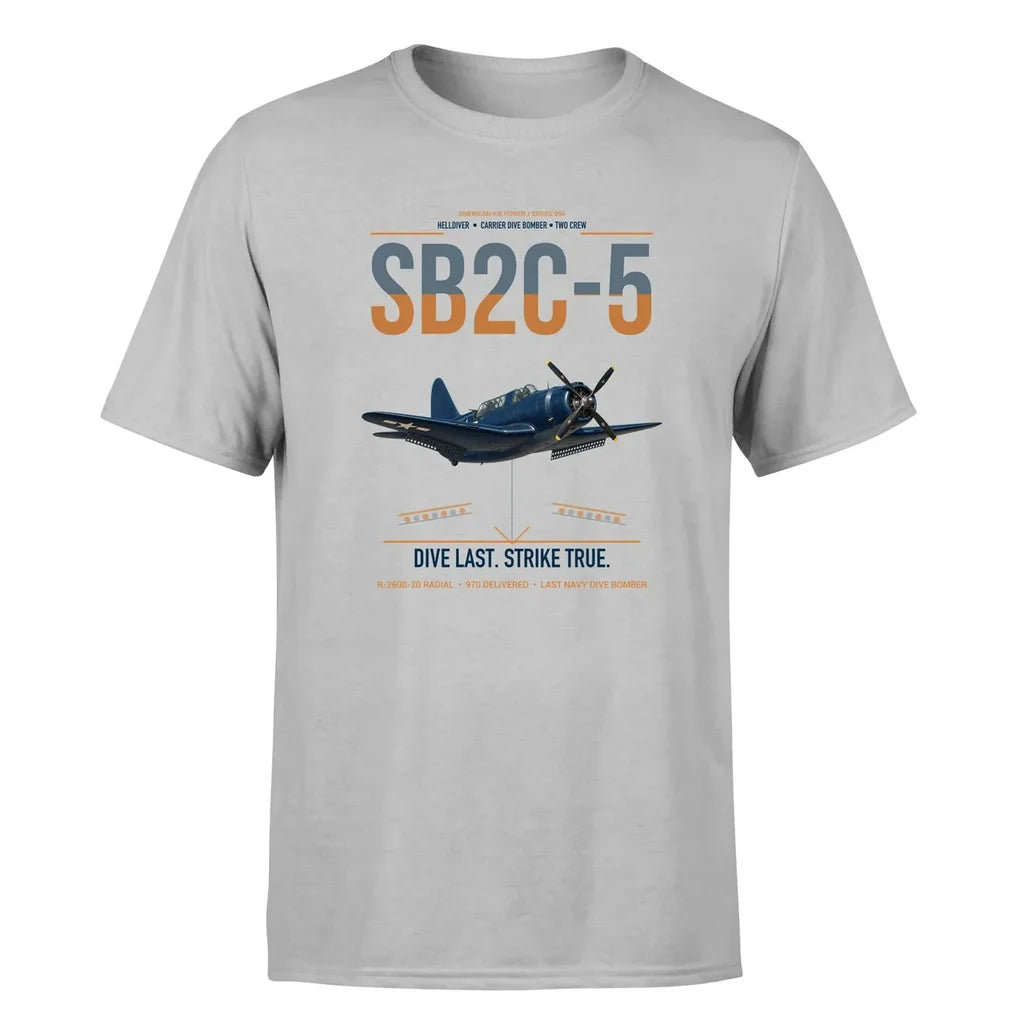 SB2C-5 Helldiver design on light gray double-side t-shirt, single-side print