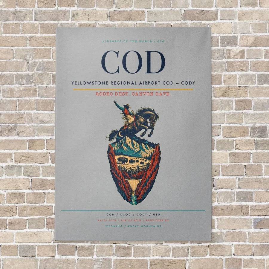 Yellowstone Regional Airport COD — Cody vertical canvas print - no frame - light gray background