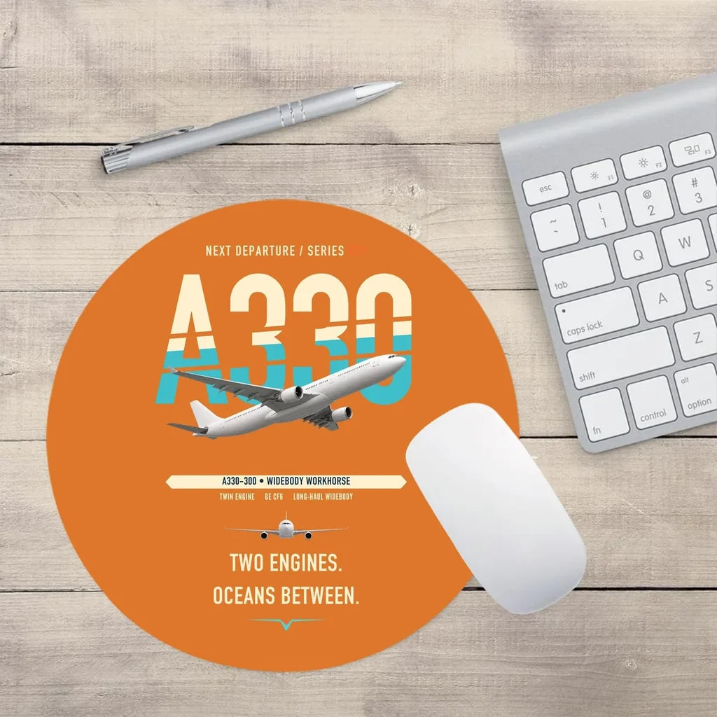 Airbus A330-300 design on orange round mouse pad