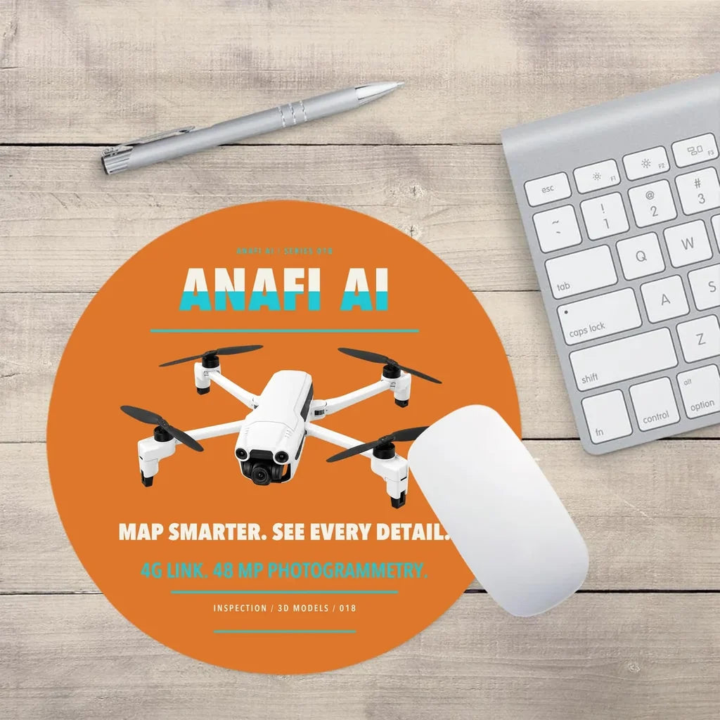 Parrot ANAFI Ai design on orange round mouse pad