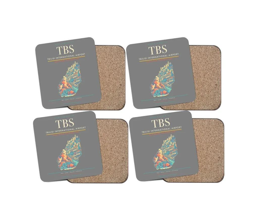 Tbilisi International Airport (TBS) design on gray 4 pieces set coaster