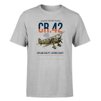 Thumbnail for Fiat CR.42 Falco design on light gray t-shirt, single-side print