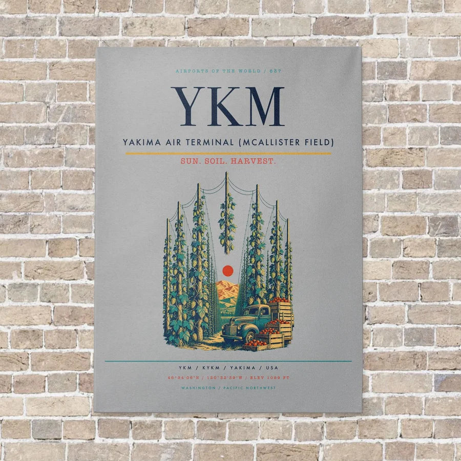Yakima Air Terminal (McAllister Field) YKM vertical canvas print - no frame - light gray background