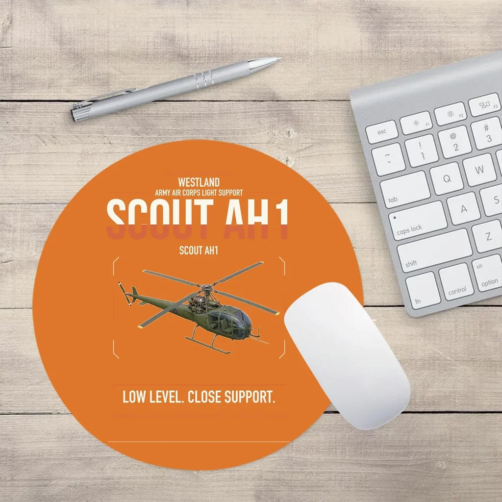 Westland Scout AH1 design on orange round mouse pad