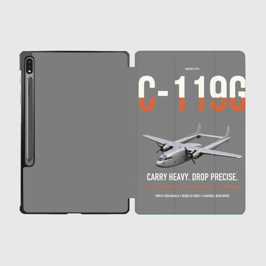 C-119G Flying Boxcar design on gray samsung tablet tablet case
