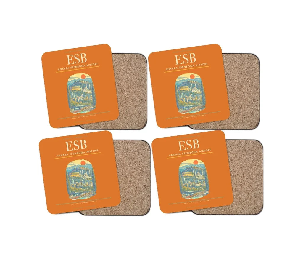 Ankara Esenboga Airport ESB Coaster 4-Pieces-Set - Orange