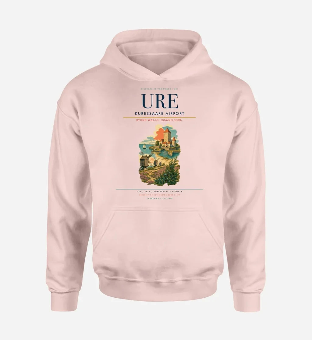 Kuressaare Airport (URE) design on pink hoodie single-side print