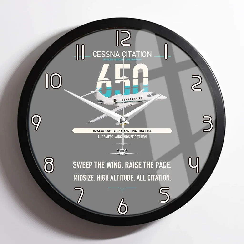 Cessna Citation 650 - Citation III design on gray framed wall clock