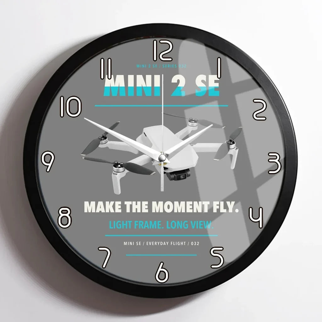 DJI Mini 2 SE design on gray framed wall clock