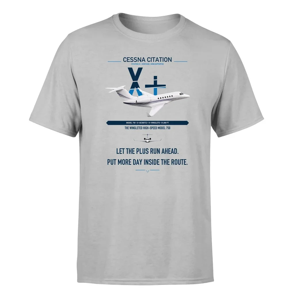 Cessna Citation X+ design on light gray double-side t-shirt, single-side print