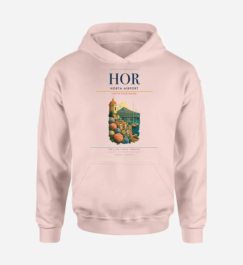 Horta Airport (HOR) design on pink hoodie single-side print