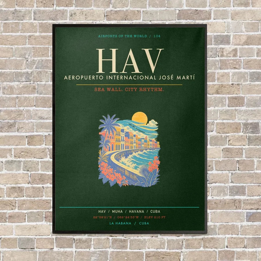 Jose Marti International Airport Havana HAV - Canvas Framed - Dark Green