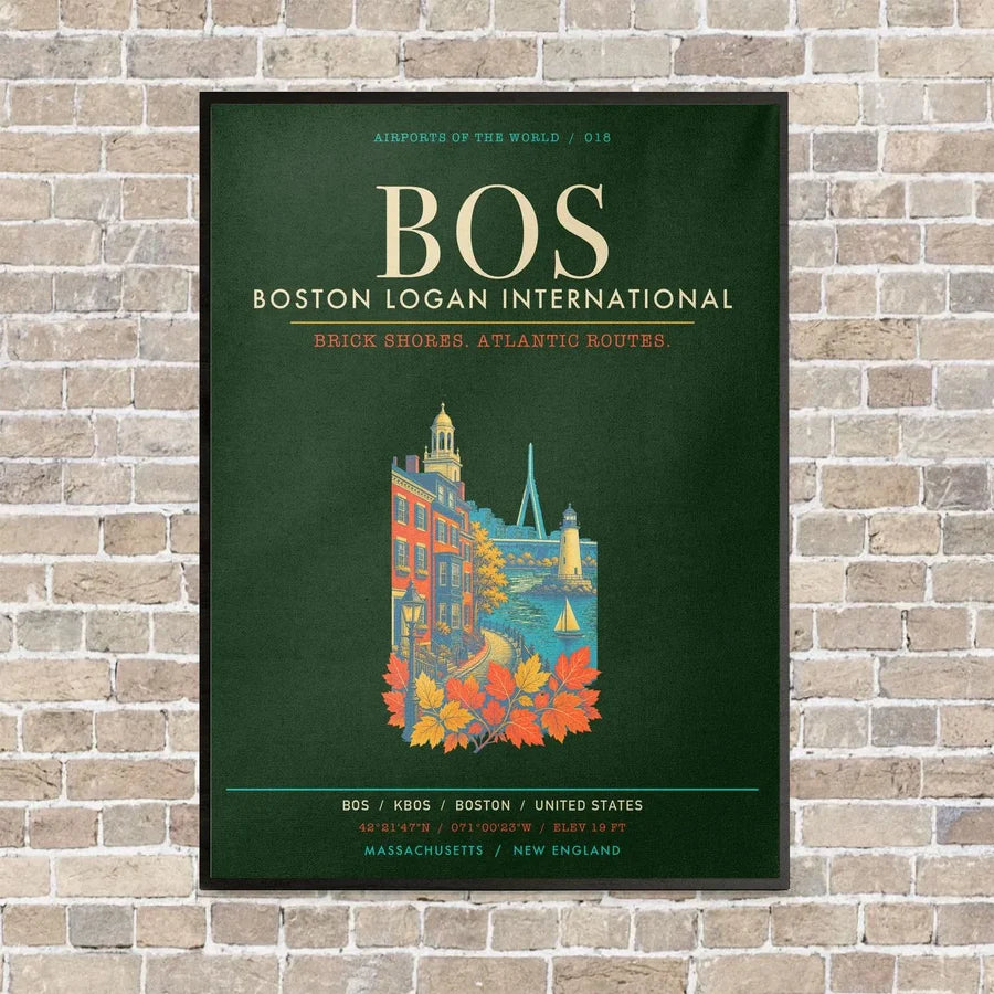 Boston Logan International Airport BOS - Canvas Framed - Dark Green