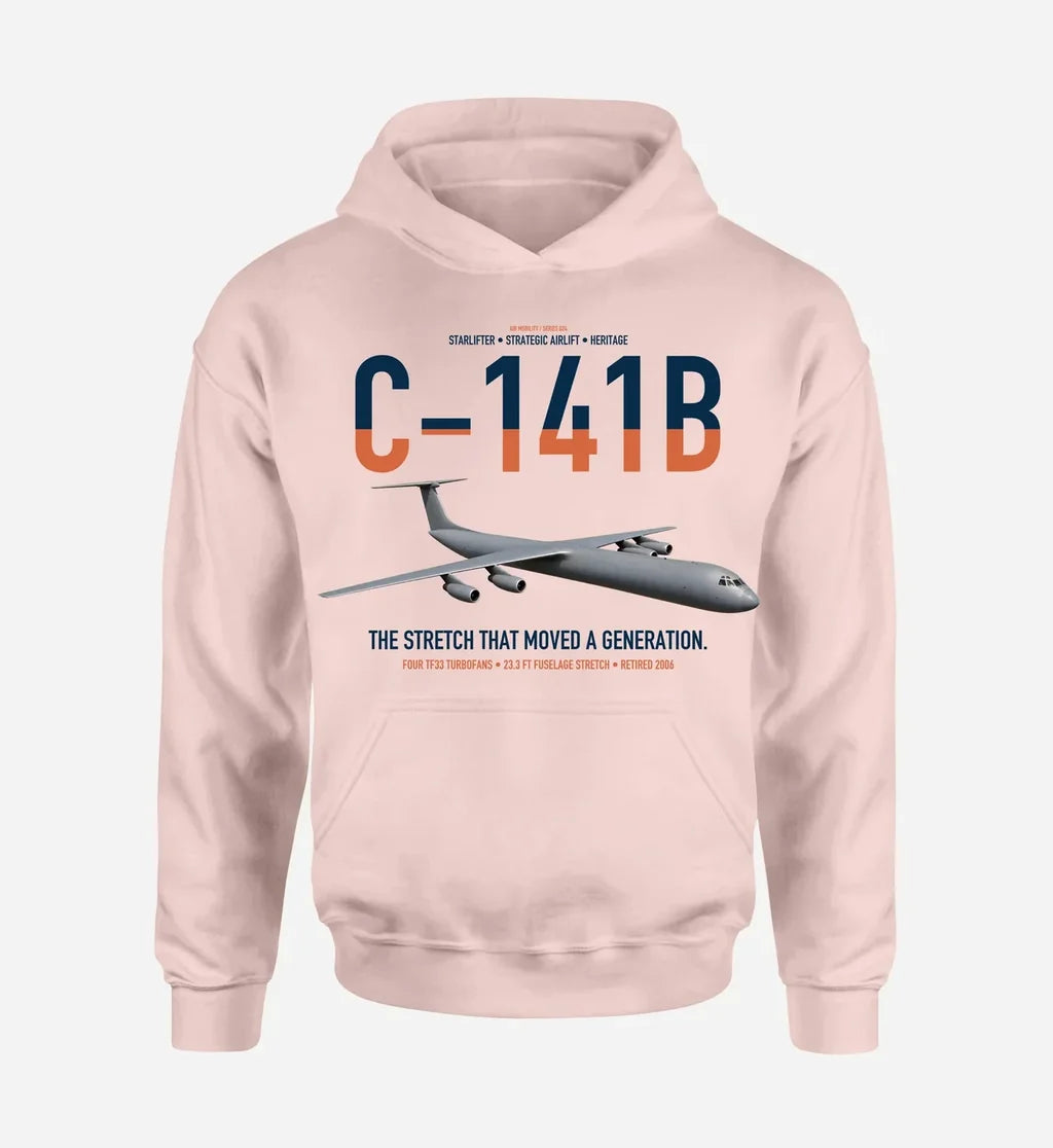 C-141B Starlifter design on pink double-side hoodie, single-side print