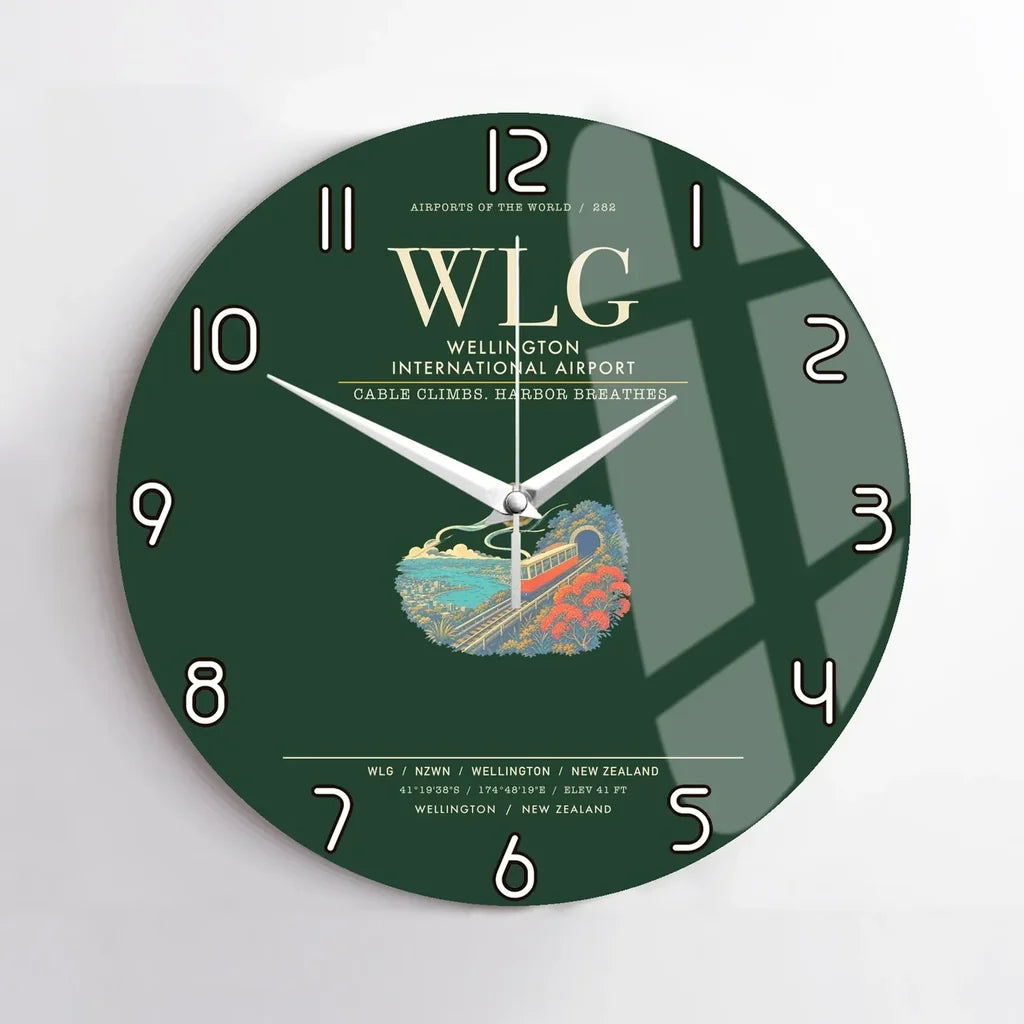 Wellington International Airport WLG Wall-Clock No-Frame - Dark Green