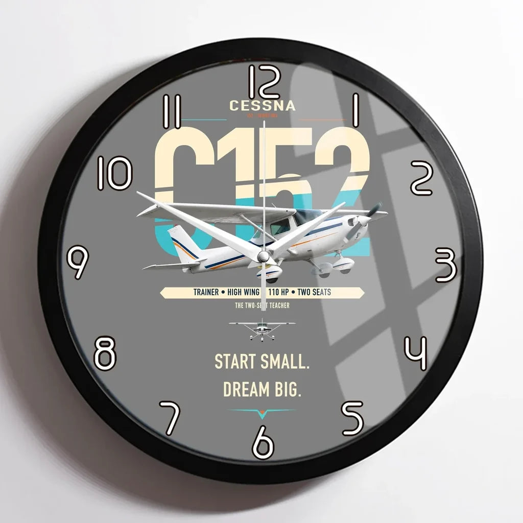 Cessna 152 design on gray framed wall clock