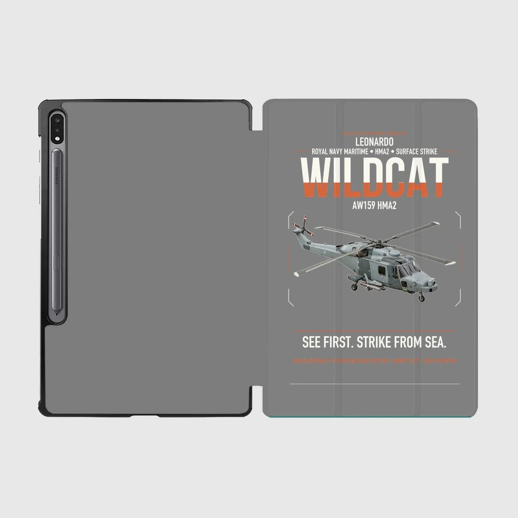 Leonardo AW159 Wildcat HMA2 design on gray samsung tablet tablet case
