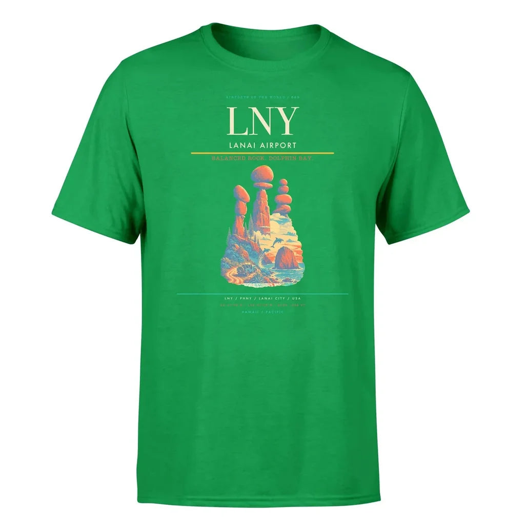 Lanai Airport (LNY) T-Shirt single-side front print in Green | lanai-airport-lny-double-side-t-shirt