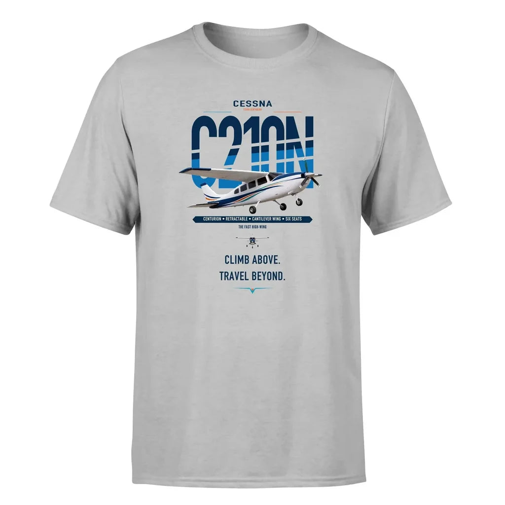 Cessna T210N Centurion design on light gray t-shirt, single-side print