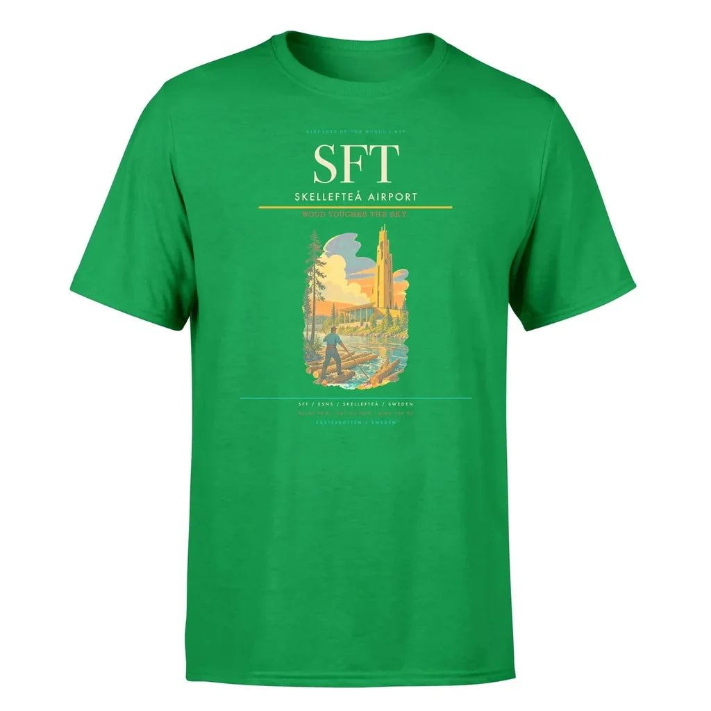 Skellefteå Airport (SFT) T-Shirt single-side front print in Green | skellefteå-airport-sft-double-side-t-shirt