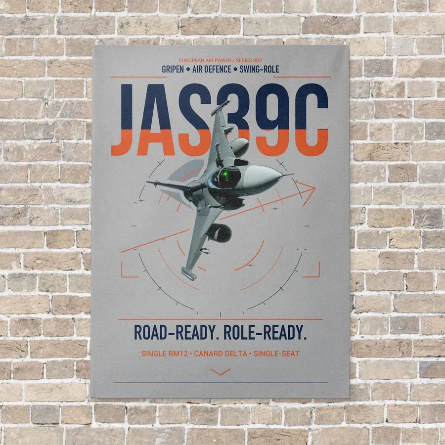Saab JAS 39C Gripen vertical canvas print - no frame - light gray background