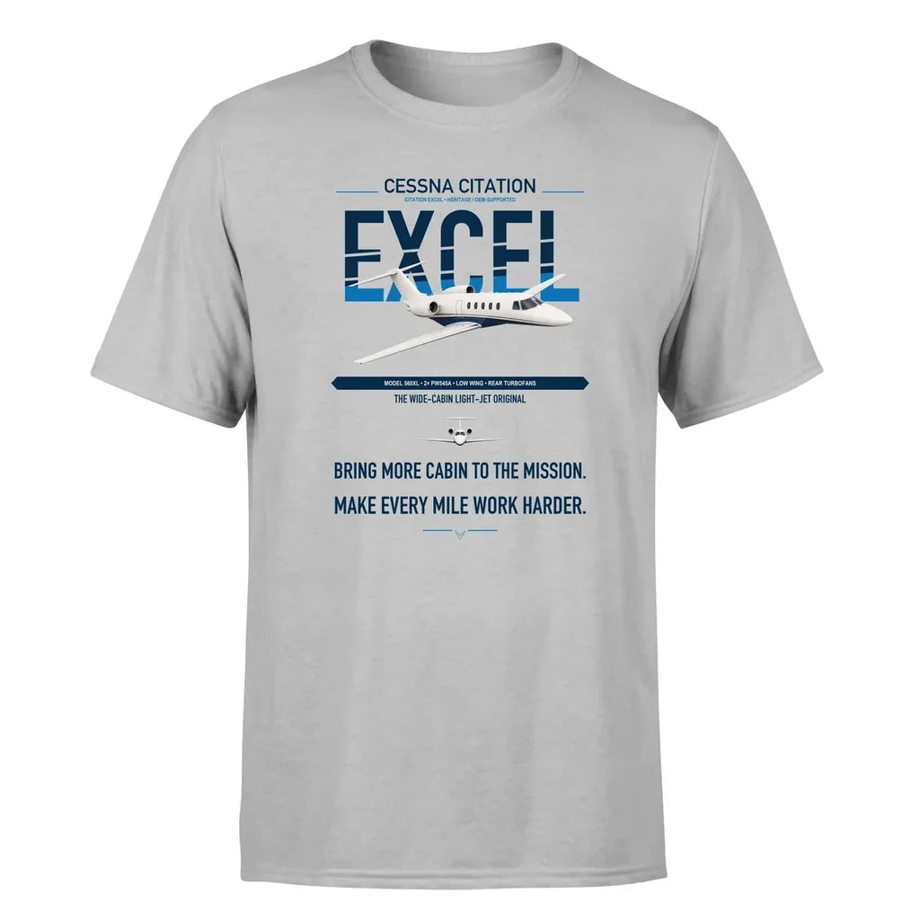 Cessna Citation Excel design on light gray double-side t-shirt, single-side print