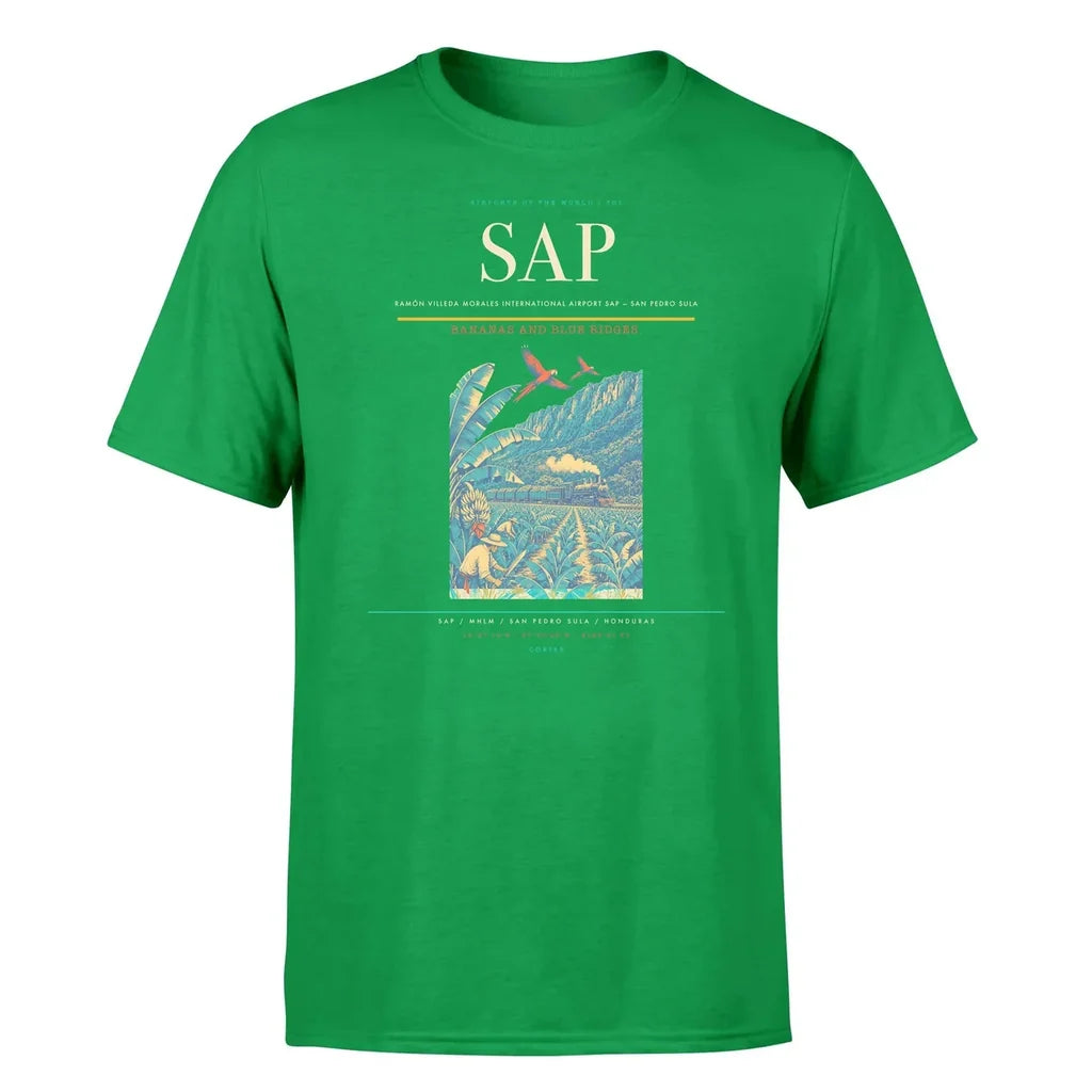 Ramón Villeda Morales International Airport (SAP) T-Shirt single-side front print in Green | ramón-villeda-morales-international-airport-sap-double-side-t-shirt