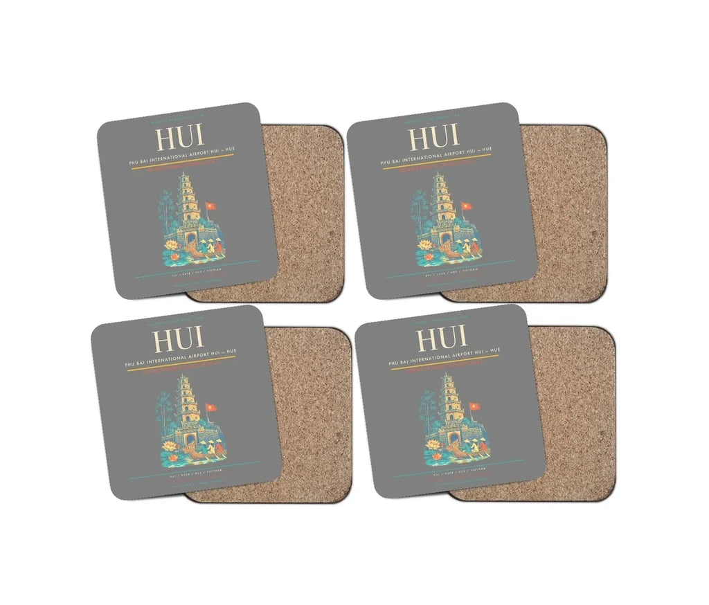 Phu Bai International Airport (HUI) design on gray 4 pieces set coaster