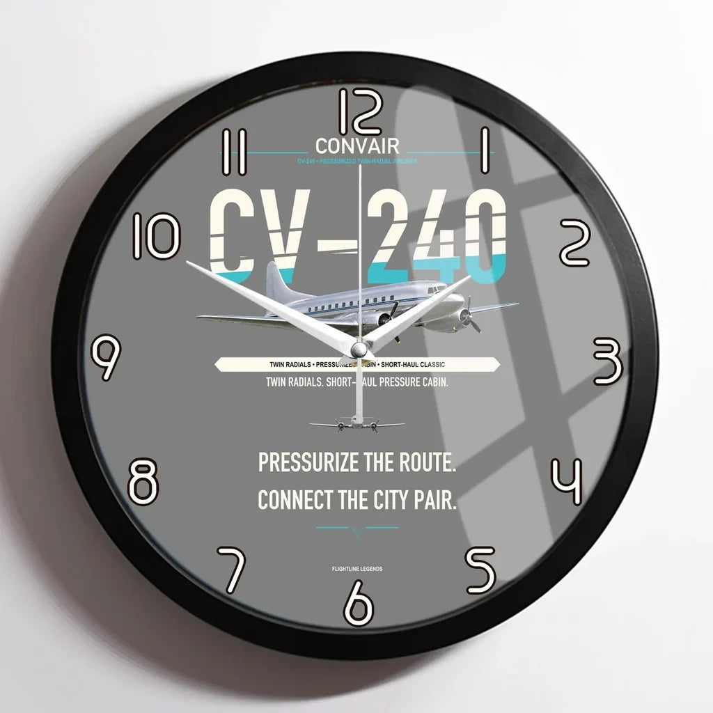 Convair CV-240 design on gray framed wall clock