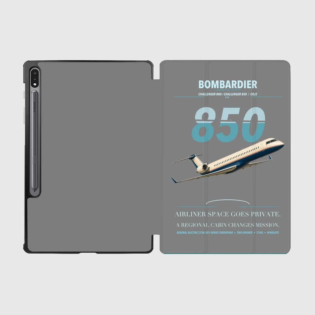 Bombardier Challenger 850 design on gray samsung tablet tablet case