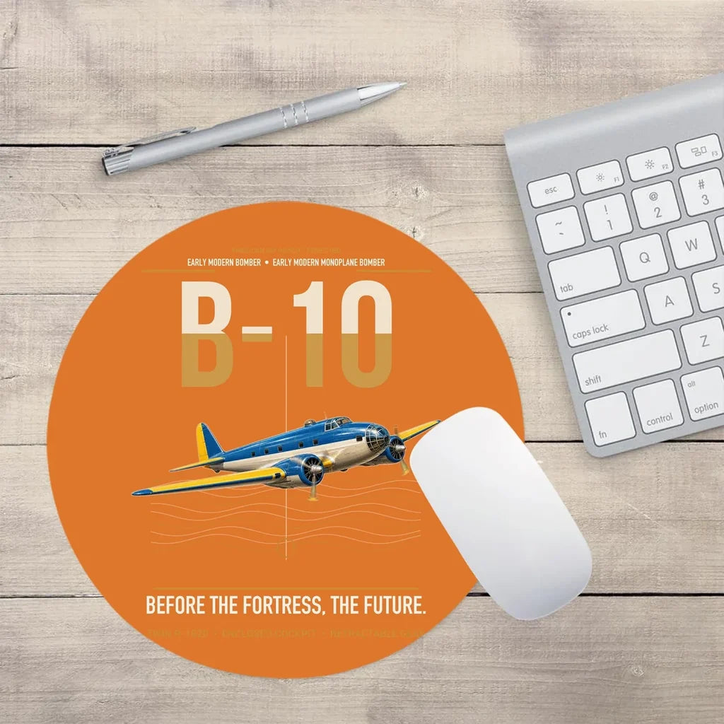 Martin B-10 design on orange round mouse pad