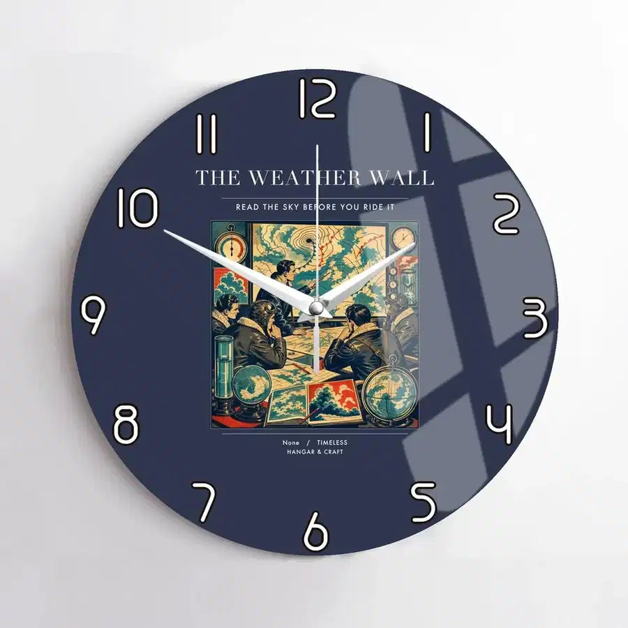 VINTAGE G4141 - The Weather Wall - Designed Wall Clocks design on navyblue no-frame