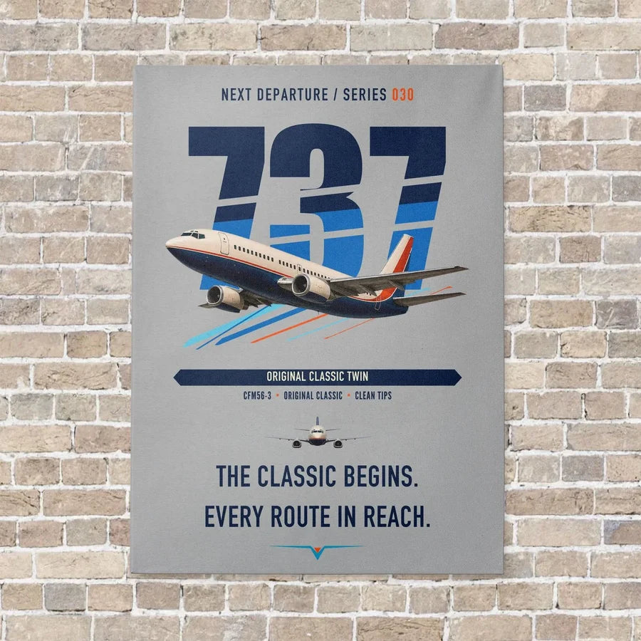 Boeing 737-300 Classic vertical canvas print - no frame - light gray background