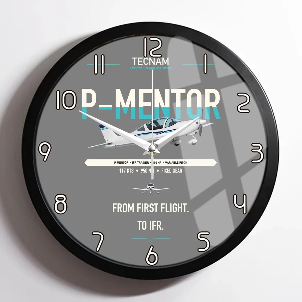 Tecnam P-Mentor design on gray framed wall clock