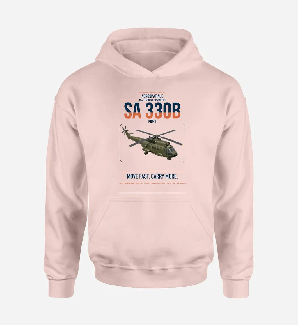 Aérospatiale SA 330B Puma design on pink double-side hoodie, single-side print