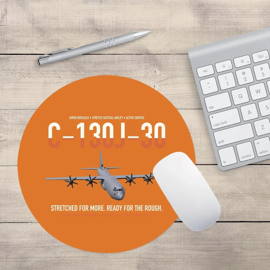 C-130J-30 Super Hercules design on orange round mouse pad