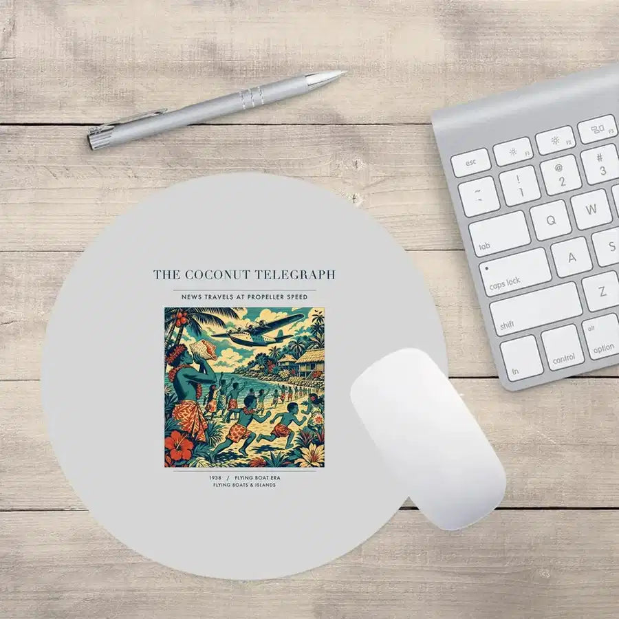 VINTAGE G4402 - The Coconut Telegraph - Designed Mouse Pads design on lightgray round