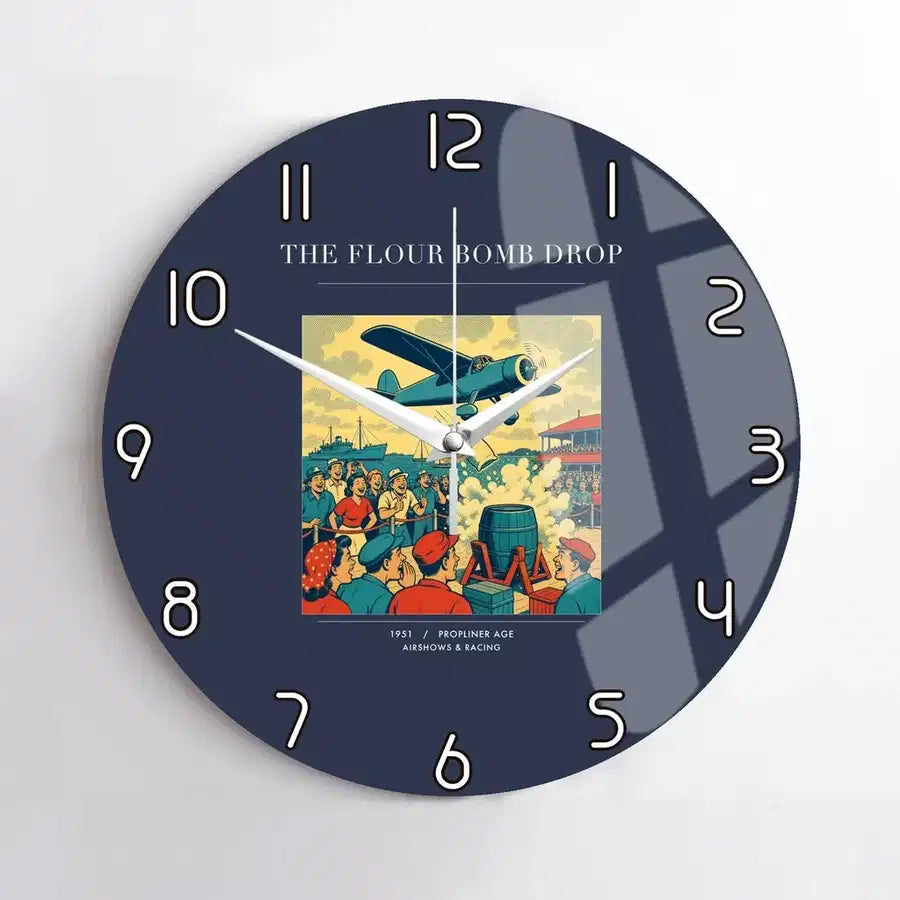 VINTAGE G4259 - The Flour Bomb Drop - Designed Wall Clocks design on navyblue no-frame