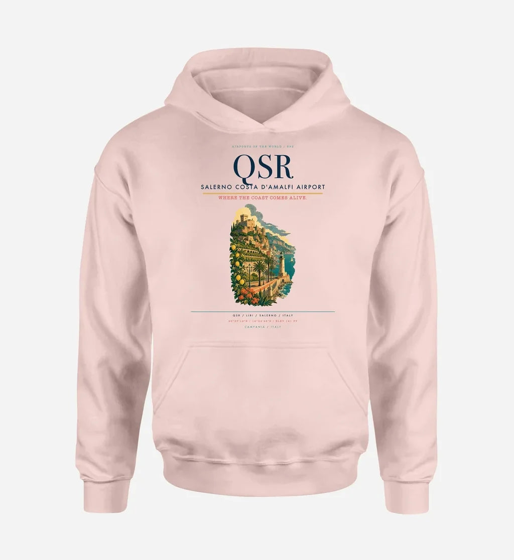 Salerno Costa d'Amalfi Airport (QSR) design on pink hoodie single-side print