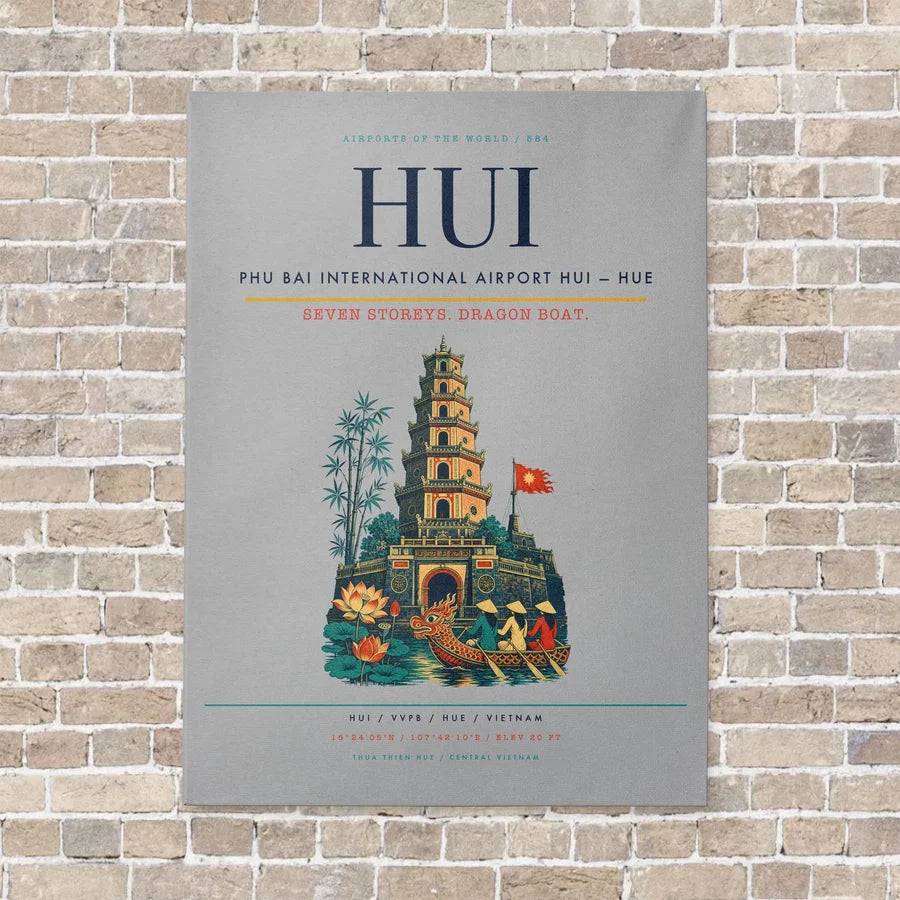Phu Bai International Airport HUI — Hue vertical canvas print - no frame - light gray background
