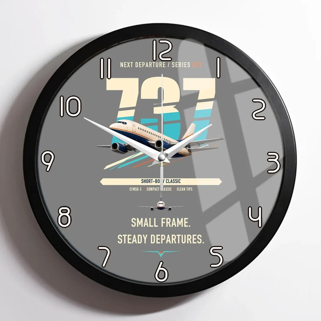 Boeing 737-500 Classic design on gray framed wall clock