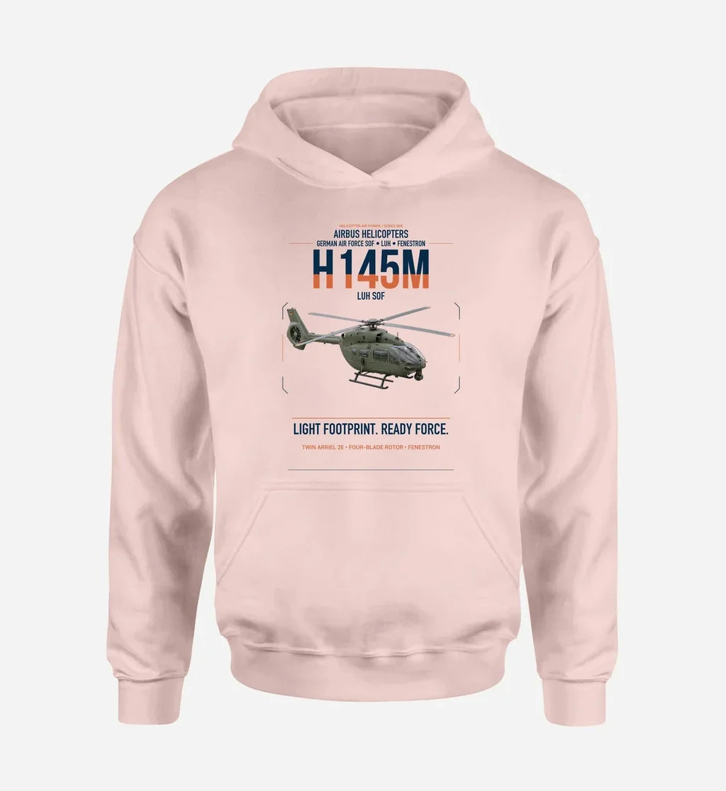 Airbus Helicopters H145M LUH SOF design on pink double-side hoodie, single-side print