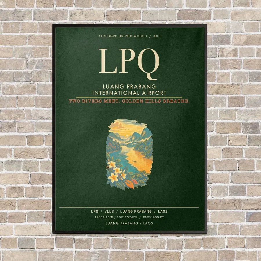 Luang Prabang International Airport LPQ - Canvas Framed - Dark Green