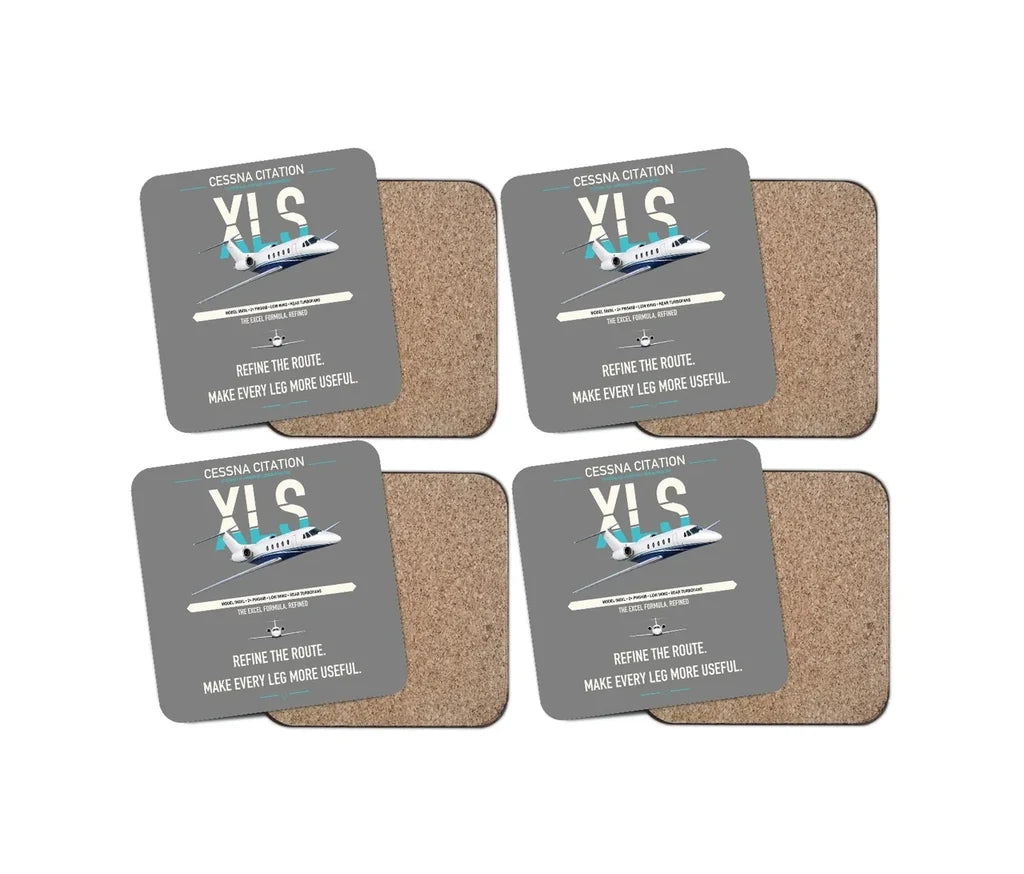 Cessna Citation XLS design on gray 4 pieces set coaster