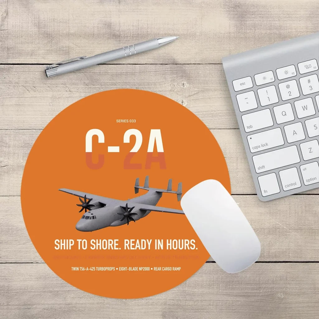 C-2A Greyhound design on orange round mouse pad